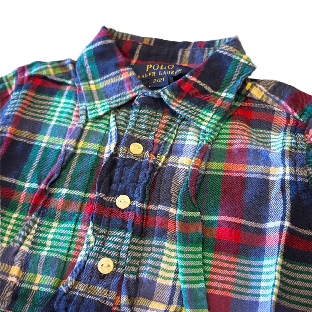 Polo Ralph Lauren Girls 2T Blue Plaid Flannel Long Sleeve Shirt